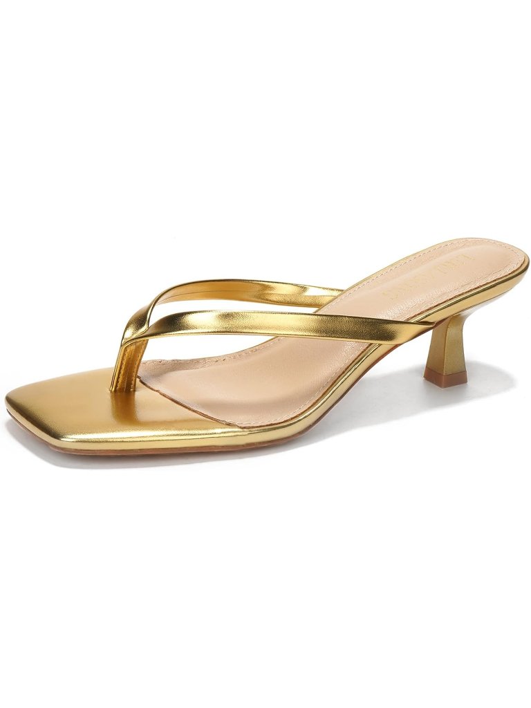 Women's Gold Kitten Heels Sandals Square Open Toe Flip Flop Heels 1.8-2 Inch